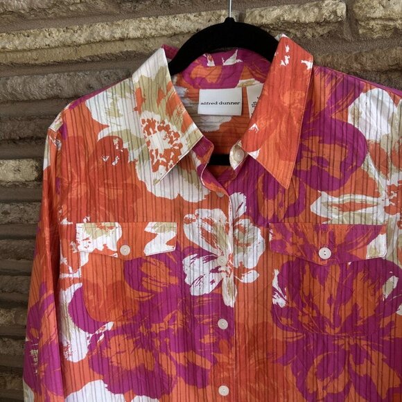 Alfred Dunner Colorful Tropical Beachy Floral Button Front Shirt Size 14 - Picture 5 of 8